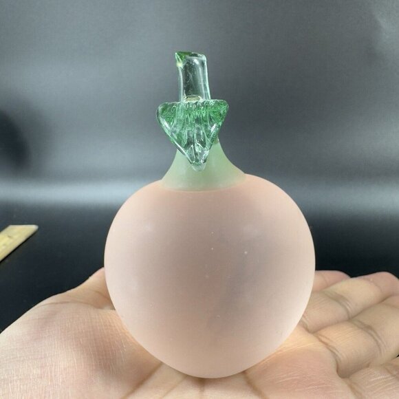 Vintage Glass Apple Fruit Figurine Paperweight Frosted With Green Leaf Top VTG - Picture 7 of 13